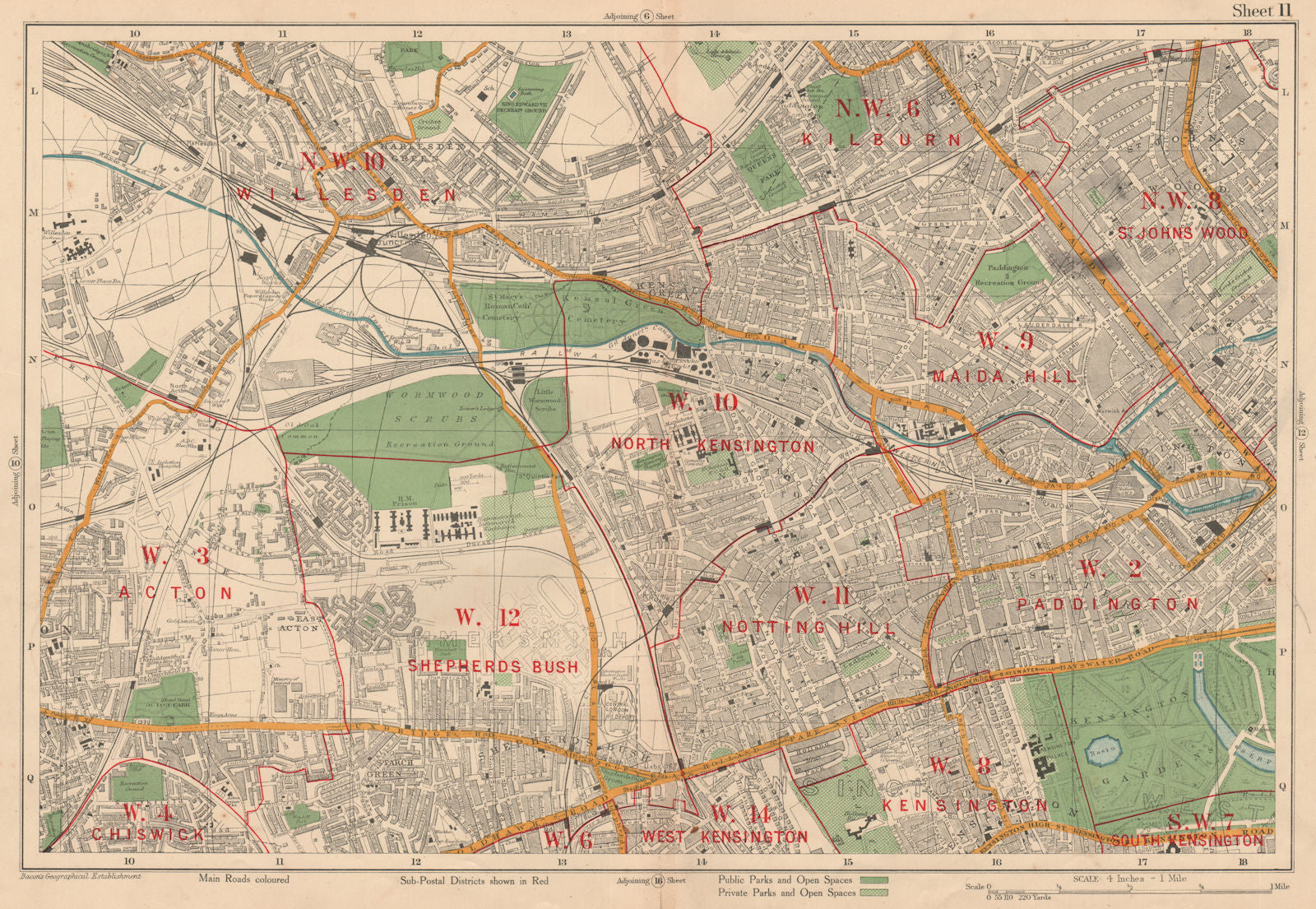 W LONDON Kilburn Bayswater Maida Vale Notting Hill Shepherds Bush.BACON 1927 map